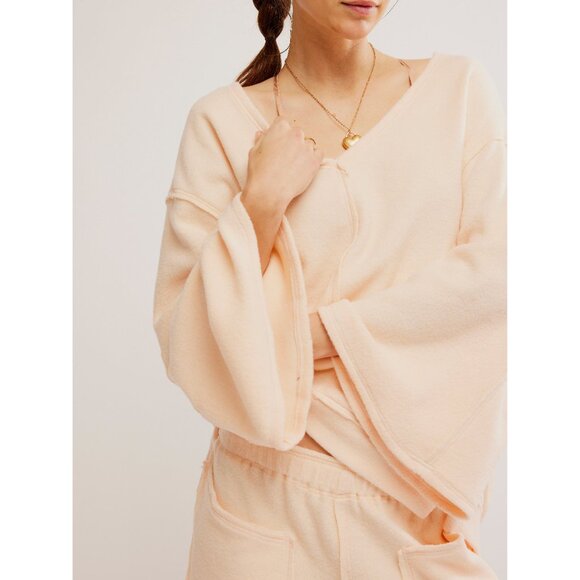 New! FREE PEOPLE Day Off Fleece Pullover / Tender Peach Small - Picture 4 of 5